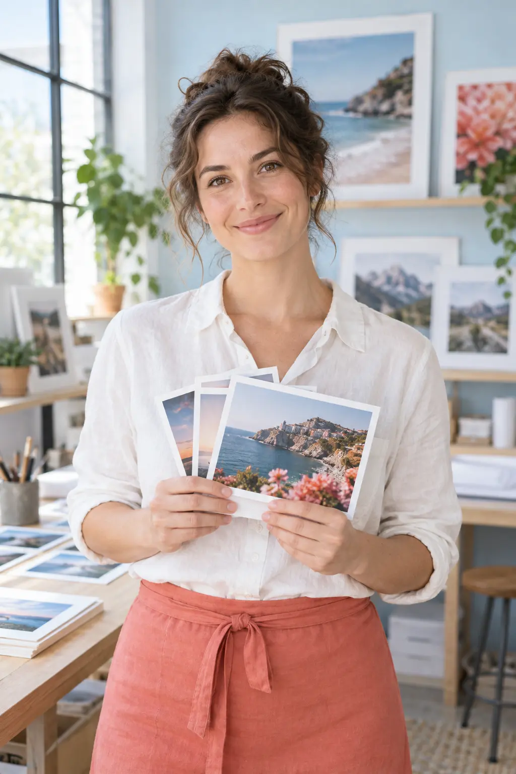 photo print advisor arranging printed photos