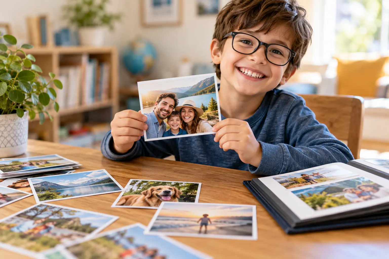 child holding a printed memory photo
